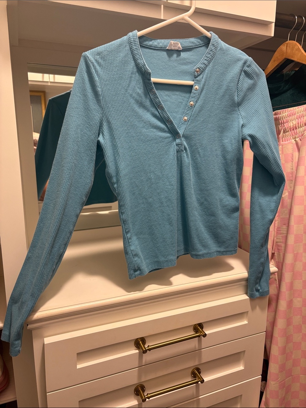 Cotton On Sky Blue Ribbed Long Sleeve Henley